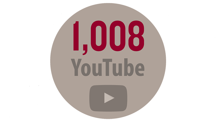 A brown circle on which the words "1,008 YouTube" are written above the YouTube symbol.