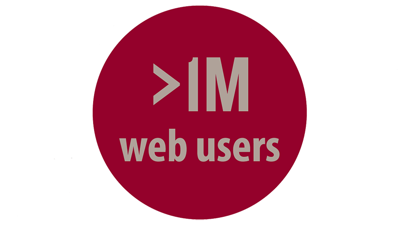 Red circle on which the words "more than 1M web users" is written.