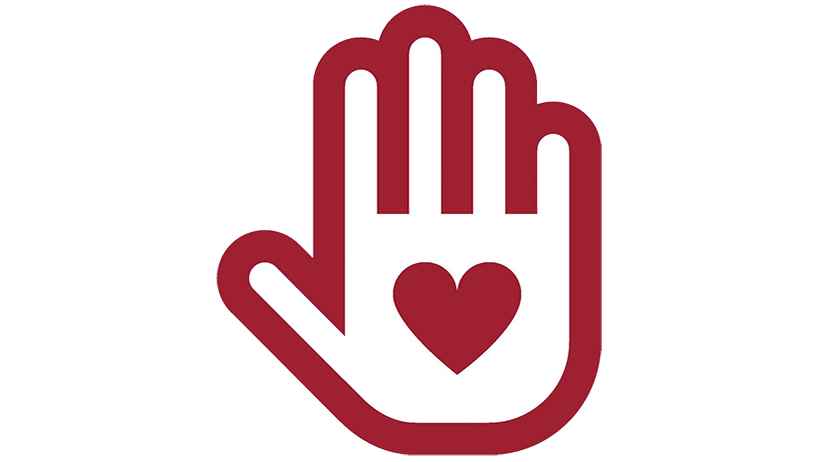 An image of hand facing palm out, with a heart on the palm.