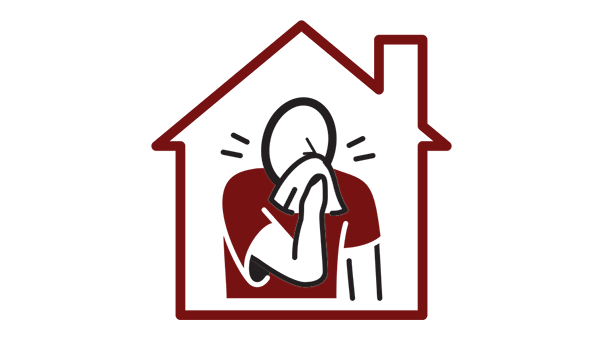 Icon of a person in a house holding a cloth up to their nose.