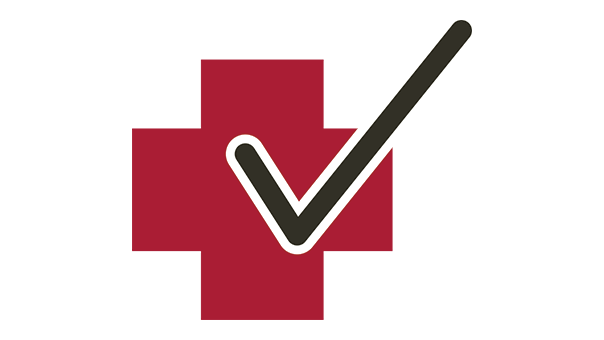 Icon of a large red cross with a checkmark overlaid.