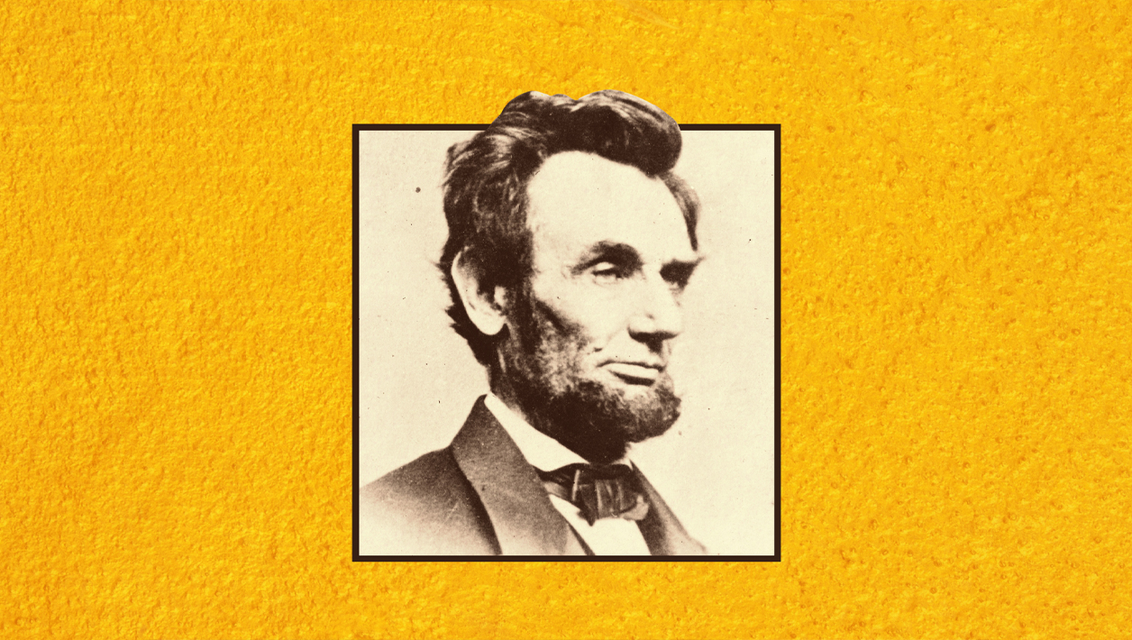 A sepia photograph of Abraham Lincoln on an uneven yellow background